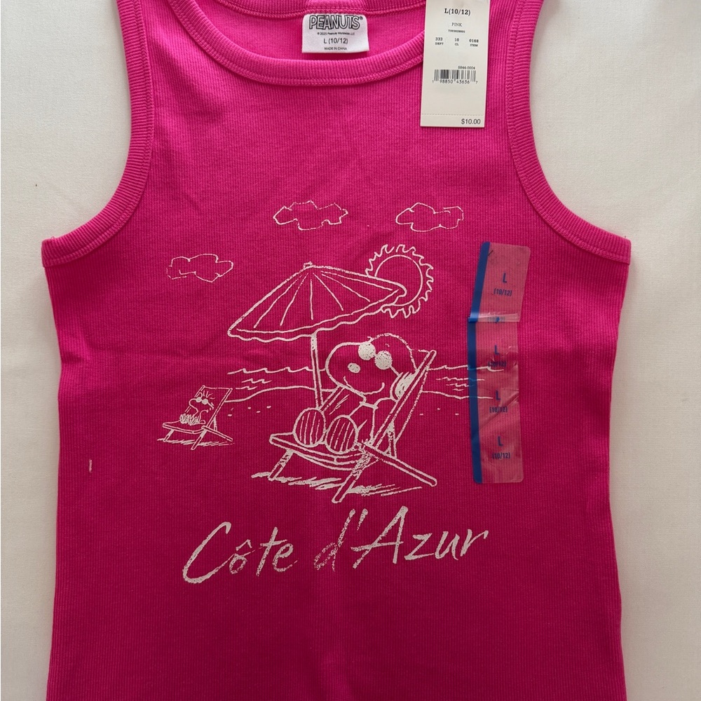 Peanuts Snoopy Côte d’Azur Pink Tank Top Girls Size L 10/12 NWT